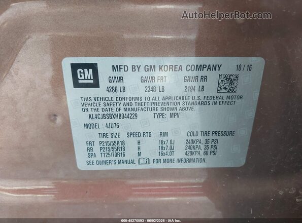 KL4CJBSBXHB044229 2017 BUICK ENCORE Dark Brown Engine compartment view