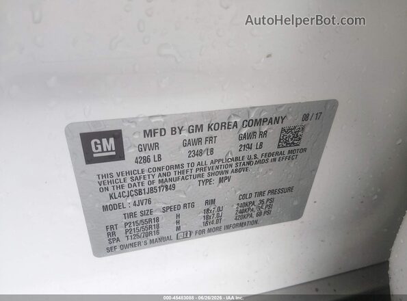 KL4CJCSB1JB517849 2018 BUICK ENCORE White Engine compartment view