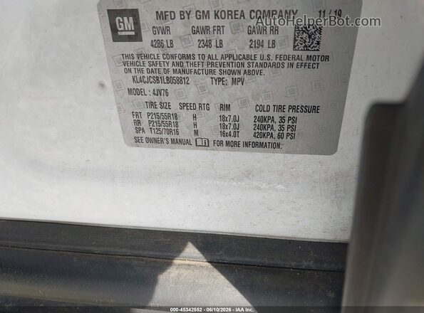 KL4CJCSB1LB058812 2020 BUICK ENCORE White Vista del compartimento del motor