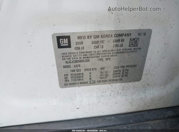 KL4CJCSB2HB054209 2017 BUICK ENCORE Белый Вид подкапотного пространства
