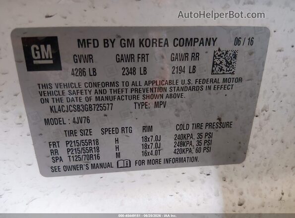 KL4CJCSB3GB725577 2016 BUICK ENCORE Белый Вид подкапотного пространства