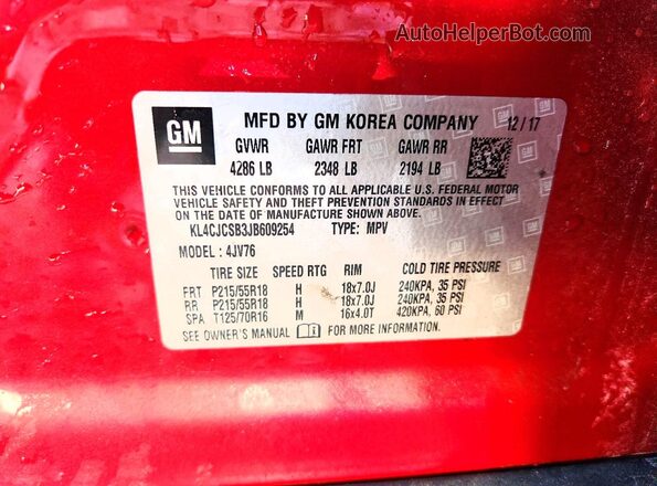 KL4CJCSB3JB609254 2018 BUICK ENCORE Red Vista interior de 360 grados