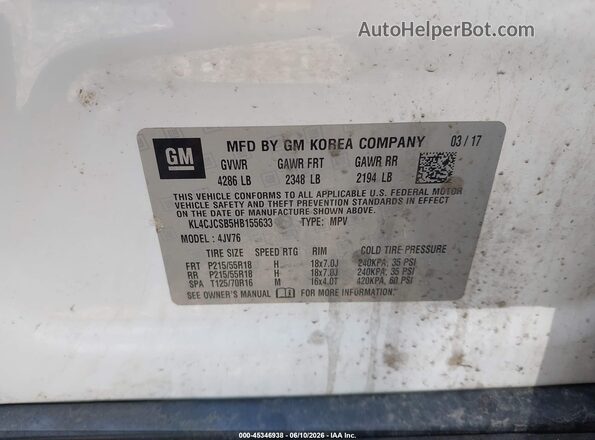 KL4CJCSB5HB155633 2017 BUICK ENCORE White Engine compartment view