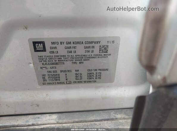 KL4CJCSB6GB577778 2016 BUICK ENCORE Silver Engine compartment view