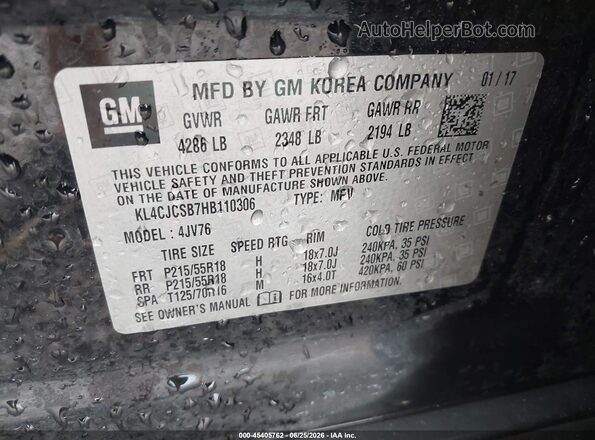 KL4CJCSB7HB110306 2017 BUICK ENCORE Black Շարժիչի բաժամունքի տեսք