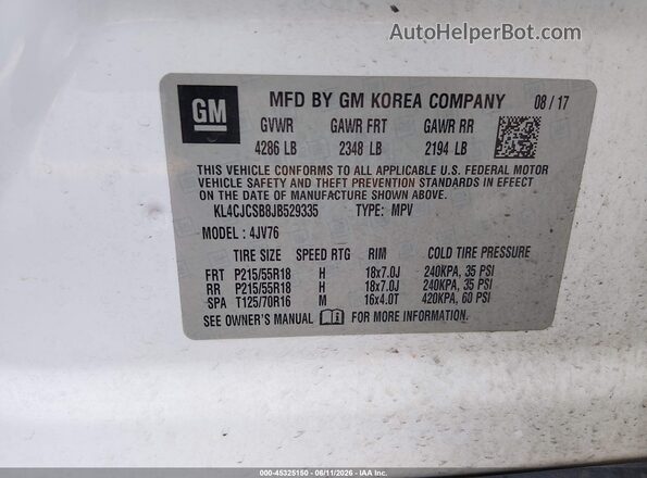 KL4CJCSB8JB529335 2018 BUICK ENCORE White Vista del compartimento del motor