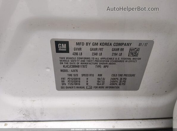 KL4CJCSB9HB117872 2017 BUICK ENCORE White ძრავის განყოფილების ხედი