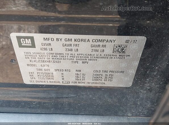 KL4CJCSBXHB132431 2017 BUICK ENCORE Black Widok komory silnika