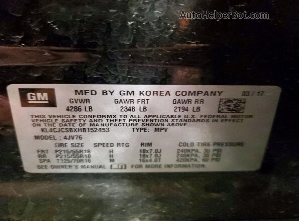 KL4CJCSBXHB152453 2017 BUICK ENCORE Черный Вид наклейки с VIN-кодом