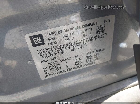 KL4CJCSM1KB772228 2019 BUICK ENCORE Gray Vista del compartimento del motor