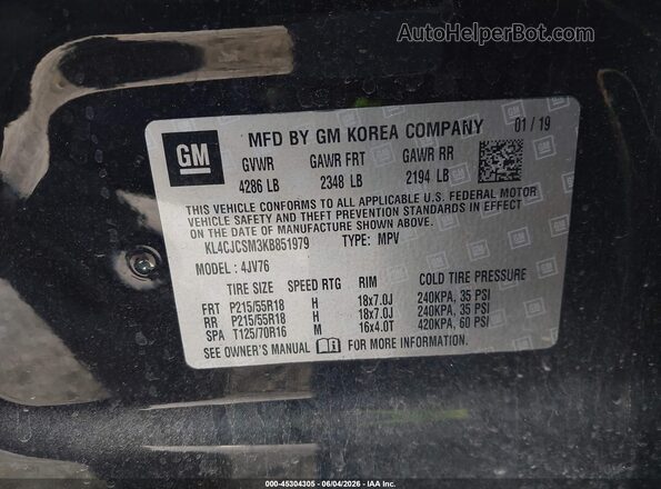 KL4CJCSM3KB851979 2019 BUICK ENCORE Black Widok komory silnika