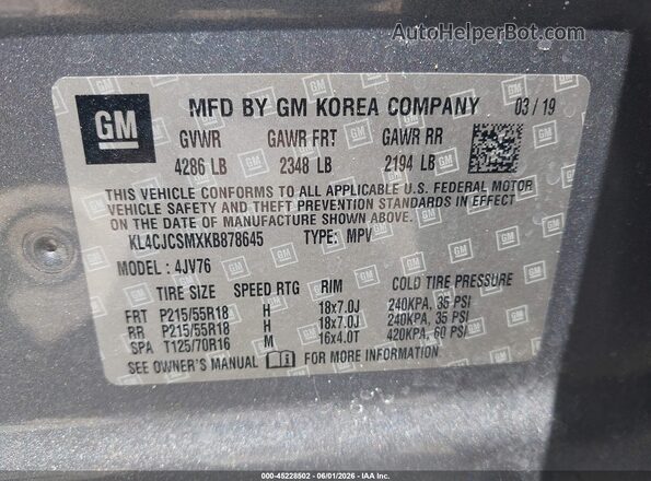 KL4CJCSMXKB878645 2019 BUICK ENCORE Gray Widok komory silnika