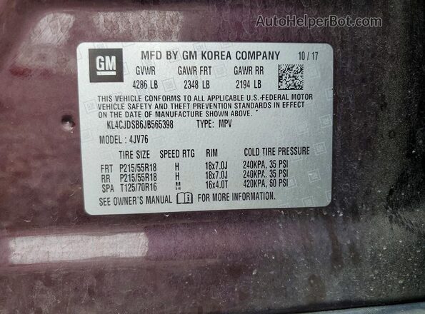 KL4CJDSB6JB565398 2018 BUICK ENCORE Burgundy Engine compartment view