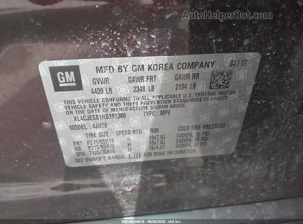 KL4CJESB1HB191380 2017 BUICK ENCORE Purple Engine compartment view