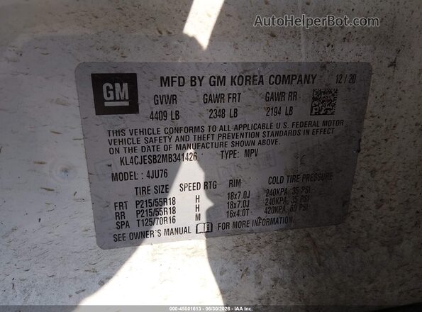 KL4CJESB2MB341426 2021 BUICK ENCORE White Вид підкапотного простору
