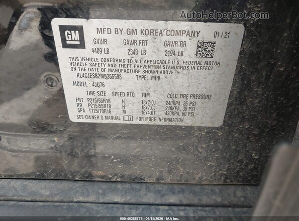 KL4CJESB2MB355598 2021 BUICK ENCORE Black Engine compartment view
