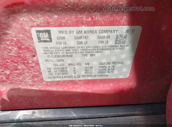 KL4CJESB3JB516150 2018 BUICK ENCORE Maroon Вид підкапотного простору