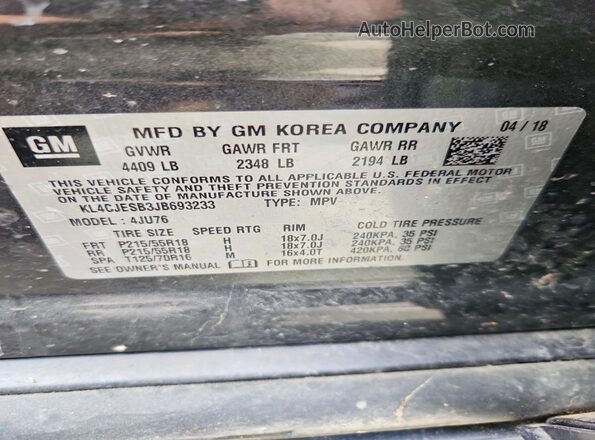 KL4CJESB3JB693233 2018 BUICK ENCORE Gray Панорамний вид салону 360°