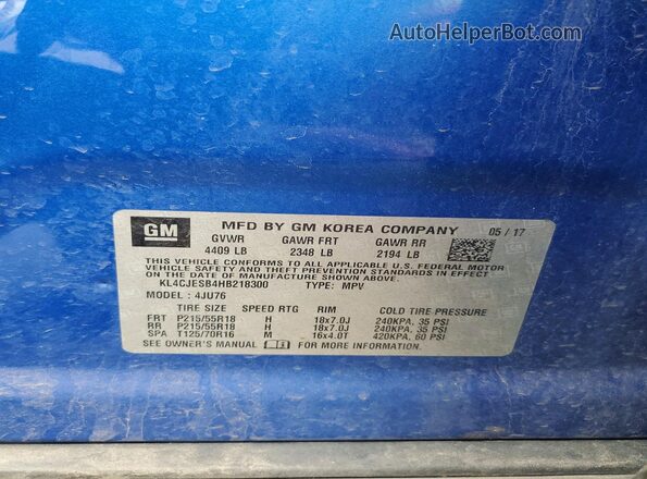 KL4CJESB4HB218300 2017 BUICK ENCORE White Вид наклейки з VIN-кодом