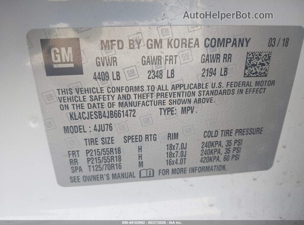 KL4CJESB4JB661472 2018 BUICK ENCORE White 