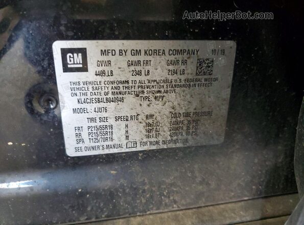 KL4CJESB4LB040946 2020 BUICK ENCORE Black Widok naklejki z numerem VIN