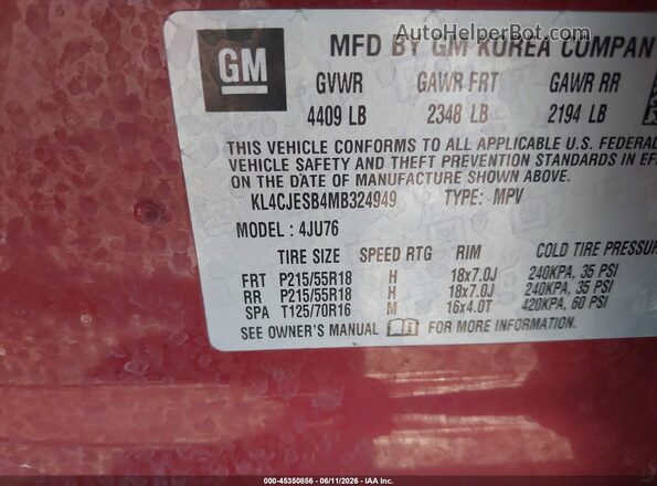 KL4CJESB4MB324949 2021 BUICK ENCORE Red Engine compartment view