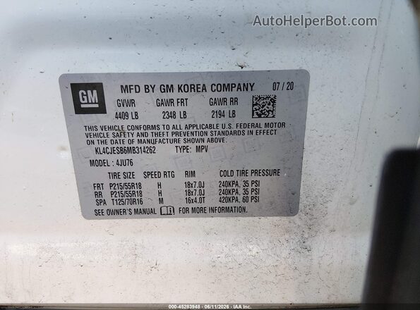 KL4CJESB6MB314262 2021 BUICK ENCORE White Engine compartment view