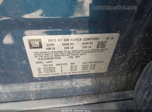 KL4CJESBXKB779768 2019 BUICK ENCORE Dark Blue Вид подкапотного пространства
