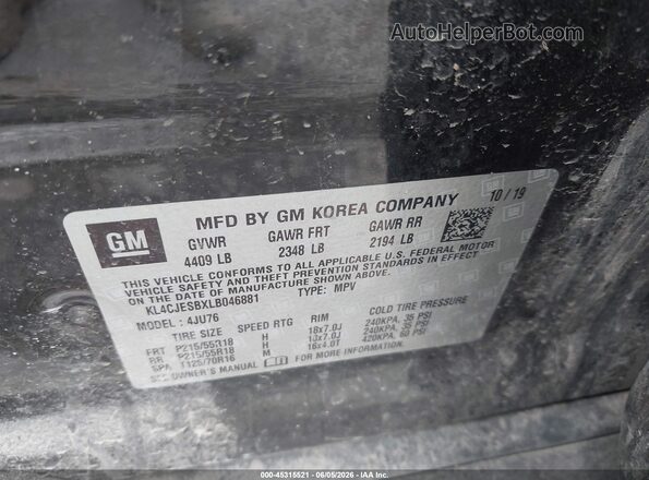 KL4CJESBXLB046881 2020 BUICK ENCORE Black Вид підкапотного простору