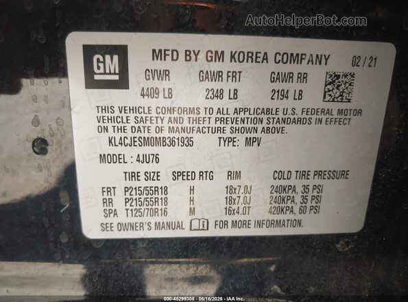 KL4CJESM0MB361935 2021 BUICK ENCORE Black Շարժիչի բաժամունքի տեսք
