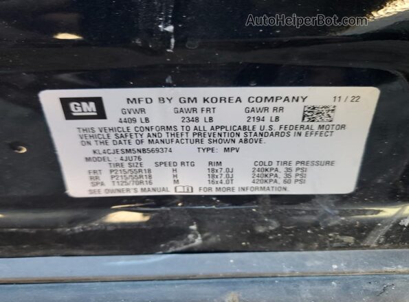 KL4CJESM5NB569374 2022 BUICK ENCORE Black 