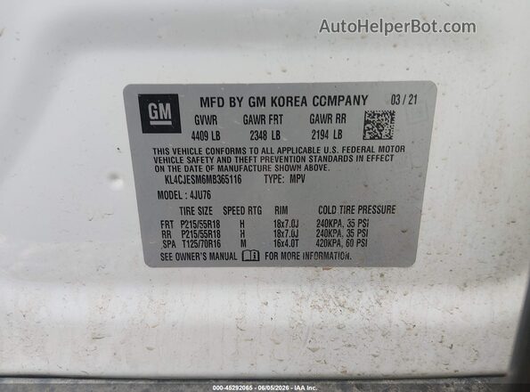 KL4CJESM6MB365116 2021 BUICK ENCORE White Widok komory silnika