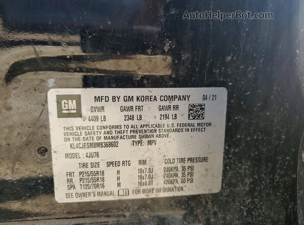 KL4CJESM8MB368602 2021 BUICK ENCORE Blue Widok naklejki z numerem VIN