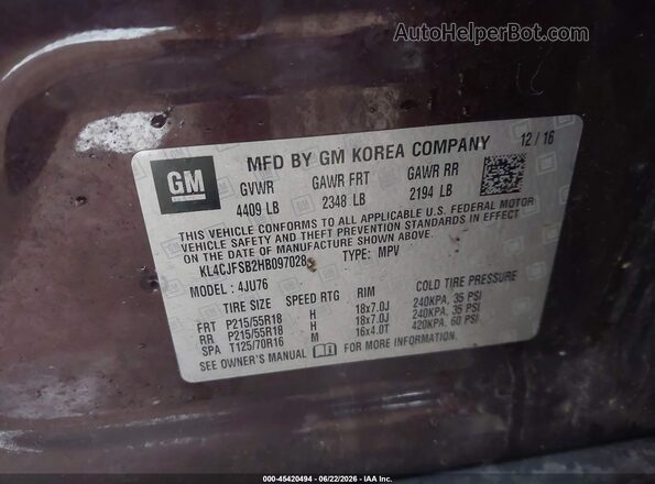 KL4CJFSB2HB097028 2017 BUICK ENCORE Burgundy Vista del compartimento del motor