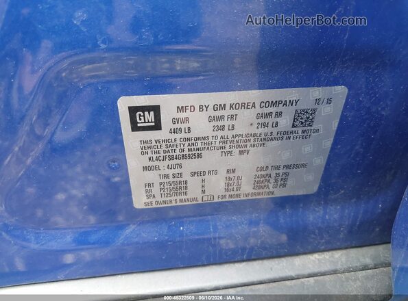 KL4CJFSB4GB592586 2016 BUICK ENCORE Синий Вид подкапотного пространства