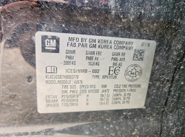 KL4CJGSB7HB003778 2017 BUICK ENCORE Black VIN sticker view