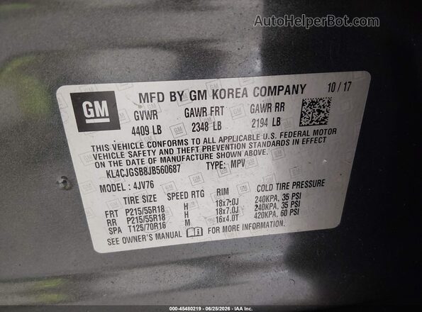 KL4CJGSB8JB560687 2018 BUICK ENCORE Серый Вид подкапотного пространства