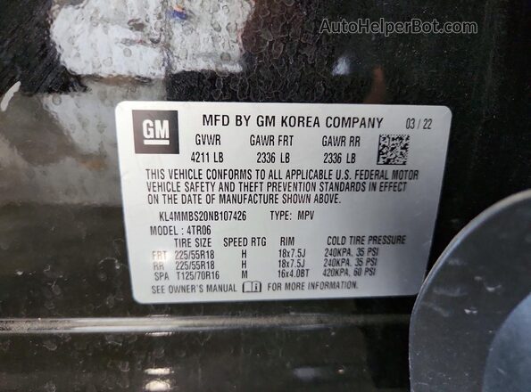 KL4MMBS20NB107426 2022 BUICK ENCORE Black ძრავის განყოფილების ხედი