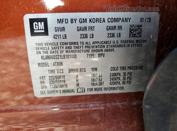 KL4MMBS21LB101440 2020 BUICK ENCORE Orange Engine compartment view