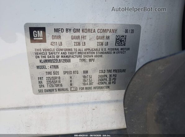 KL4MMBS22LB129568 2020 BUICK ENCORE White Vista del compartimento del motor