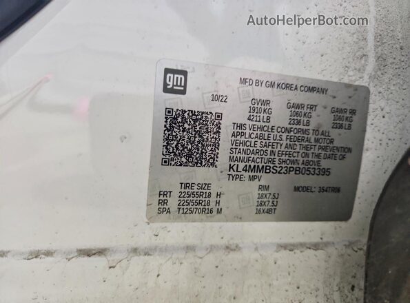 KL4MMBS23PB053395 2023 BUICK ENCORE White VIN sticker view