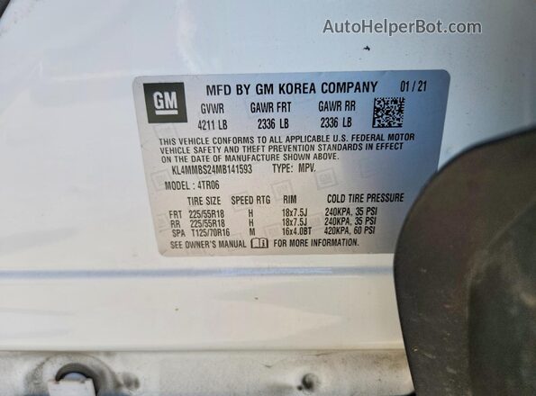 KL4MMBS24MB141593 2021 BUICK ENCORE White 360 interior view