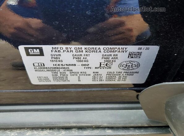 KL4MMBS25MB049845 2021 BUICK ENCORE Black VIN sticker view