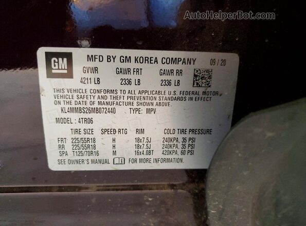 KL4MMBS26MB072440 2021 BUICK ENCORE Темно-бордовый Вид наклейки с VIN-кодом