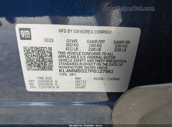 KL4MMBS27PB127661 2023 BUICK ENCORE Blue Вид підкапотного простору