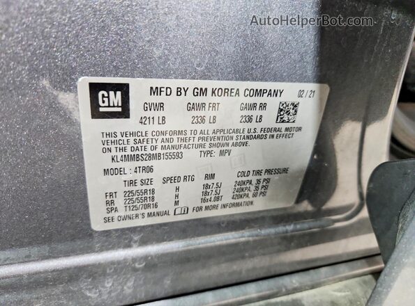 KL4MMBS28MB155593 2021 BUICK ENCORE Gray სალონის 360-გრადუსიანი ხედი