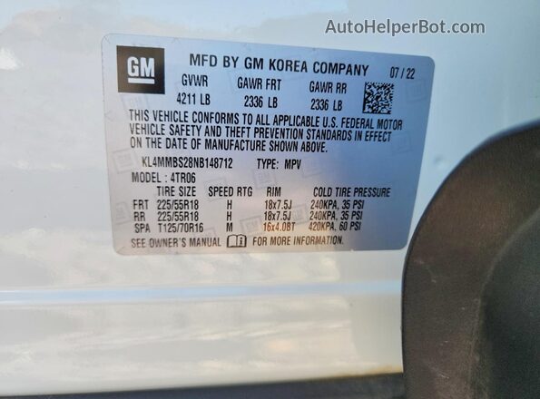 KL4MMBS28NB148712 2022 BUICK ENCORE White Вид підкапотного простору