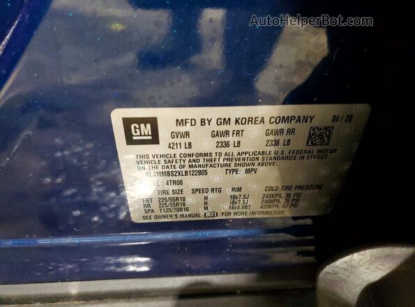 KL4MMBS2XLB122805 2020 BUICK ENCORE Blue Панорамний вид салону 360°