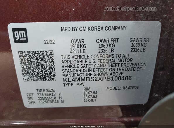 KL4MMBS2XPB100406 2023 BUICK ENCORE Maroon ძრავის განყოფილების ხედი