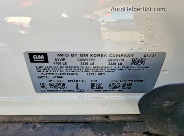 KL4MMCSL1MB134518 2021 BUICK ENCORE White Engine compartment view